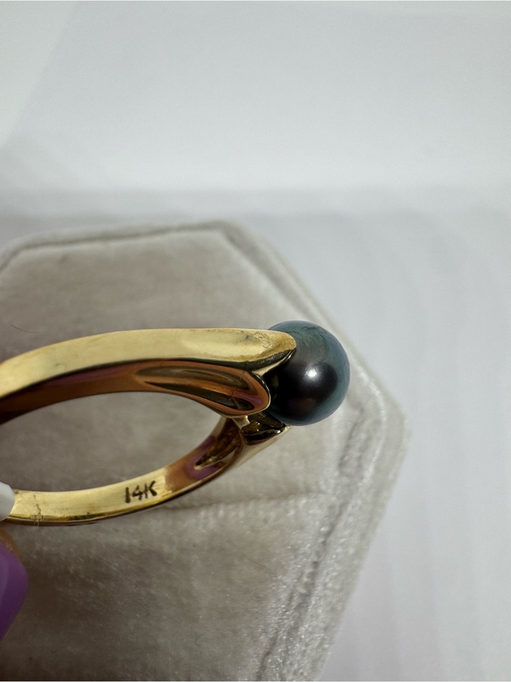 Vintage 585 14K Solid Yellow Gold Black Pearl Ring Size 6.5 | 4.6g - Picture 8 of 12
